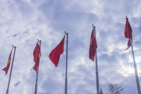 A lot of vietnamese flag, in a row