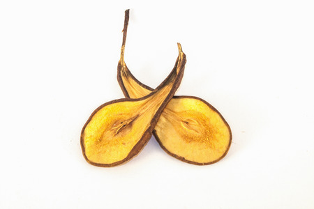 Dry pear fruit, isolated on white backgroundの写真素材