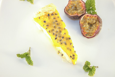 Passion curd cake, in between passions and mintの写真素材