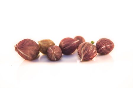 Chives flowers, allium schoenoprasum, isolated on white backgroundの写真素材