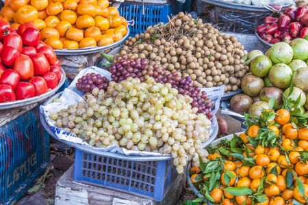 A lot of grapes, Vitis vinifera at a fruit market, in Vietnamの写真素材