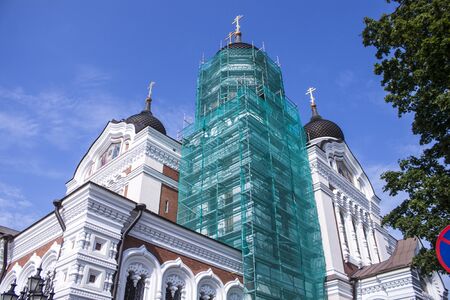 Construction on Alexander nevsky orthodox church cathedral, in tallinn, estoniaのeditorial素材