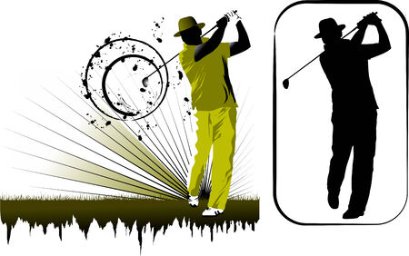 Golfer on the field makes a strong blow mallet; のイラスト素材