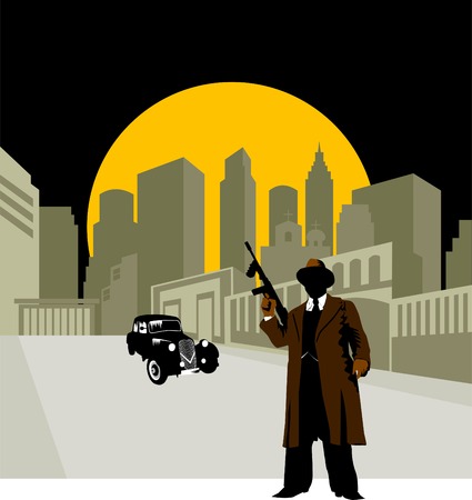 Black retro car on à background of yellow moon; のイラスト素材