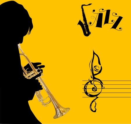 Trumpet gold - on a bright background red and black colors; のイラスト素材