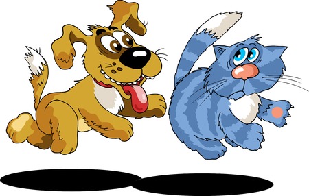 The dog chasing a striped catのイラスト素材