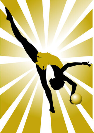 gymnast performs a complicated jump on the background of the rainbow; のイラスト素材