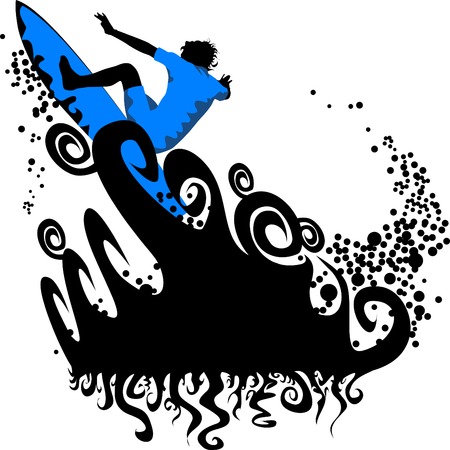 The man on the board overcomes the high tide; のイラスト素材