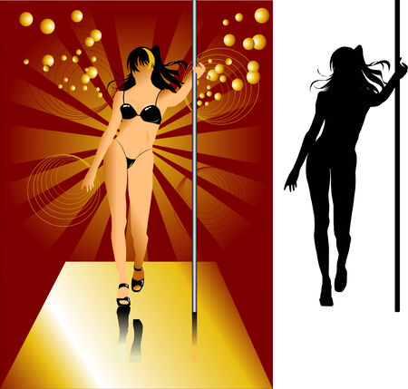 girl shows striptease at a nightclub on a red background; のイラスト素材