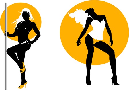 girl shows striptease at a nightclub on a red background; のイラスト素材