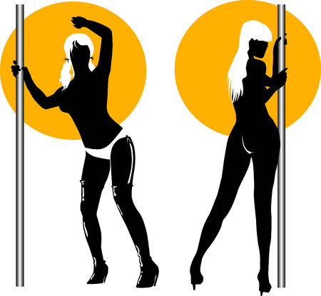 girl shows striptease at a nightclub on a red background; のイラスト素材