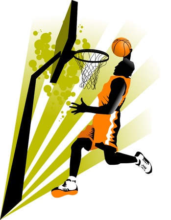 player in basketball at the background of basketball ringsのイラスト素材