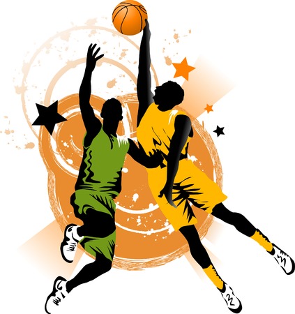 player in basketball at the background of basketball ringsのイラスト素材