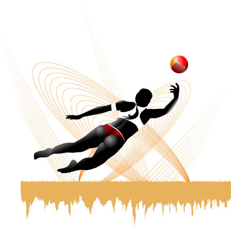 girl playing beach volleyball in yellow background のイラスト素材