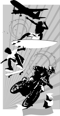 Various extreme sports on a gray background のイラスト素材