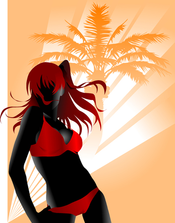 Young girl dance to music in style of a disco in the beach; のイラスト素材