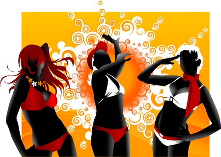 Young girl dance to music in style of a disco in the beach; のイラスト素材