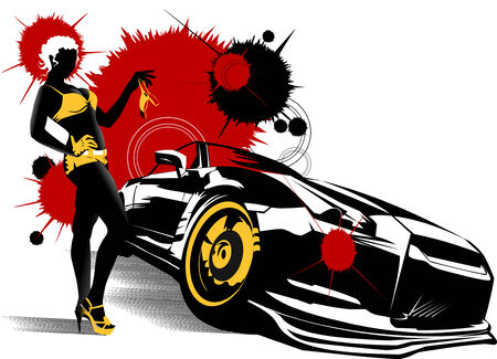 Black sports car ready to start racing on the track; のイラスト素材