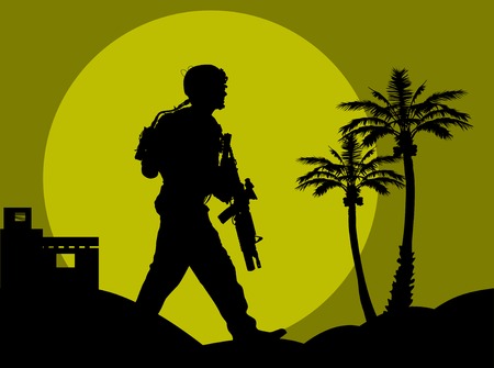 soldier goes on a night reconnaissance in the desert; のイラスト素材
