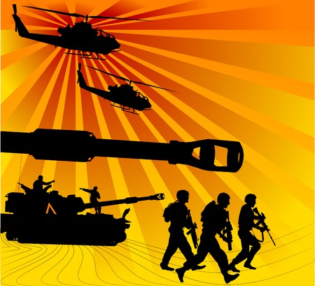 army in the offensive, with air support and tanks; のイラスト素材