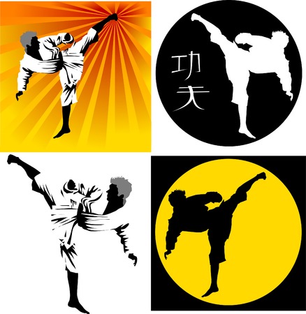 Abstract grunge rubber stamp with man silhouettes fighting. Kung fu stamp; のイラスト素材