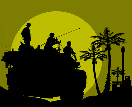 Tank commander controls the fight against fire; のイラスト素材