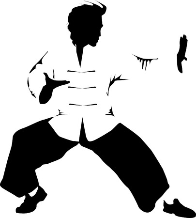 Abstract grunge rubber stamp with man silhouettes fighting. Kung fu stamp; のイラスト素材