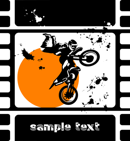 A silhouette of a motorcycle racer commits high jump;のイラスト素材