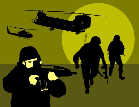 soldier goes on a night reconnaissance in the desert のイラスト素材