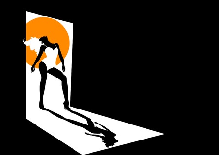 Silhouette sexual blonde in a dark room のイラスト素材