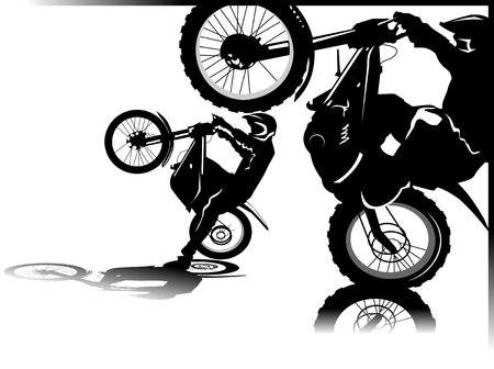A silhouette of a motorcycle racer commits high jump; のイラスト素材