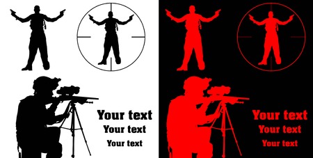 sharpshooter aiming his rifle at a terrorist; のイラスト素材