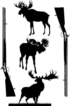Silhouettes of deer of different species on a white background; のイラスト素材