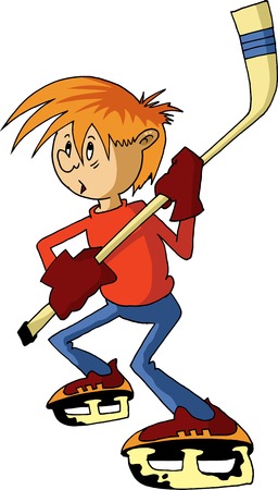 Hockey player makes a strong shot on goal rival;のイラスト素材