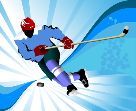 Hockey player makes a strong shot on goal rival; のイラスト素材