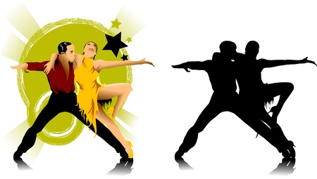 couple participates in competitions in sport dancing (vector); のイラスト素材