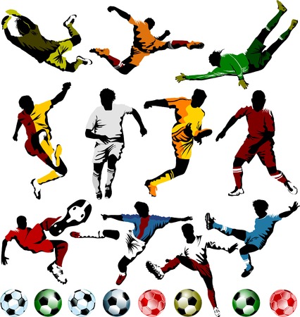 collection of soccer players in different positions (vector); のイラスト素材