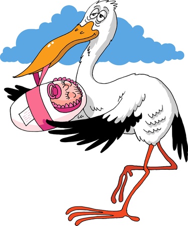 stork with a newborn baby in its beak  のイラスト素材