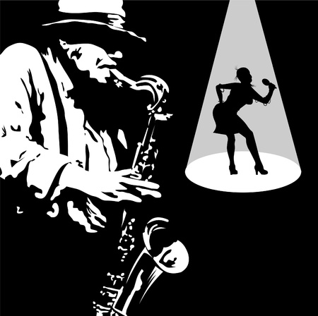 Man with saxophone on a black background; のイラスト素材