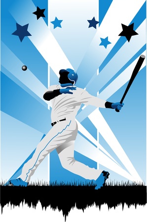 Baseball player strikes the ball with a stick;のイラスト素材