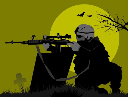 soldier goes on a night reconnaissance in the desert; のイラスト素材