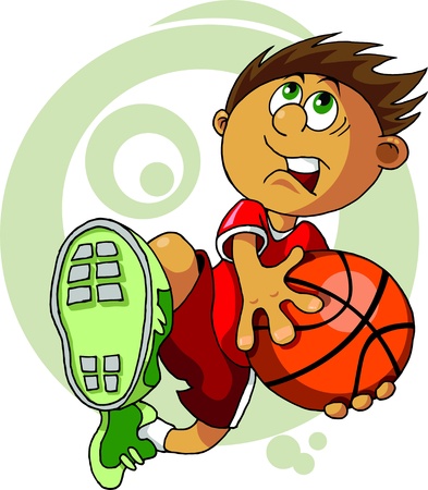 player in basketball at the background of basketball rings (vector); のイラスト素材