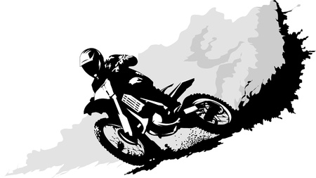 A silhouette of a motorcycle racer commits high jumpのイラスト素材
