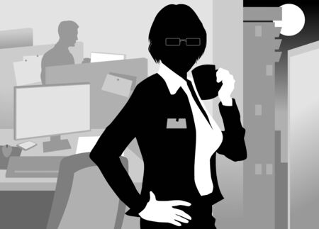 Office worker asleep at his desk (vector-illustration); のイラスト素材