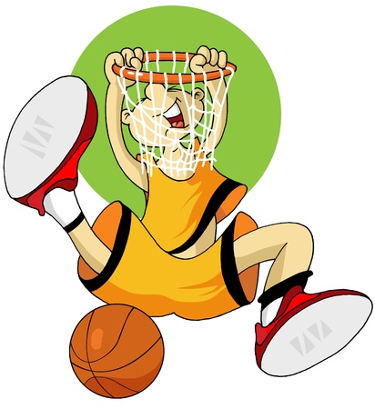 player in basketball at the background of basketball rings (vector); のイラスト素材