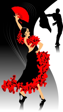 dancer in black dress dancing flamenco (illustration); のイラスト素材