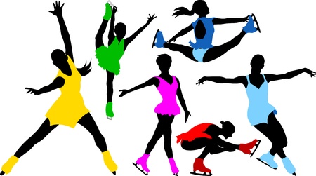 collection of silhouettes of skaters in colorful dresses (illustration);のイラスト素材