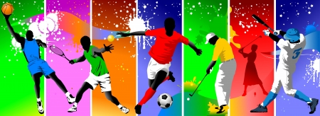 Colored background with the image of athletes engaged in different sports;のイラスト素材