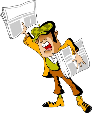 newsboy shouts of sensation on the streets of the city  vector illustration ; のイラスト素材
