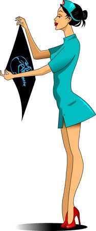 beautiful nurse in uniform checks the X-ray image  vector illustration ; のイラスト素材